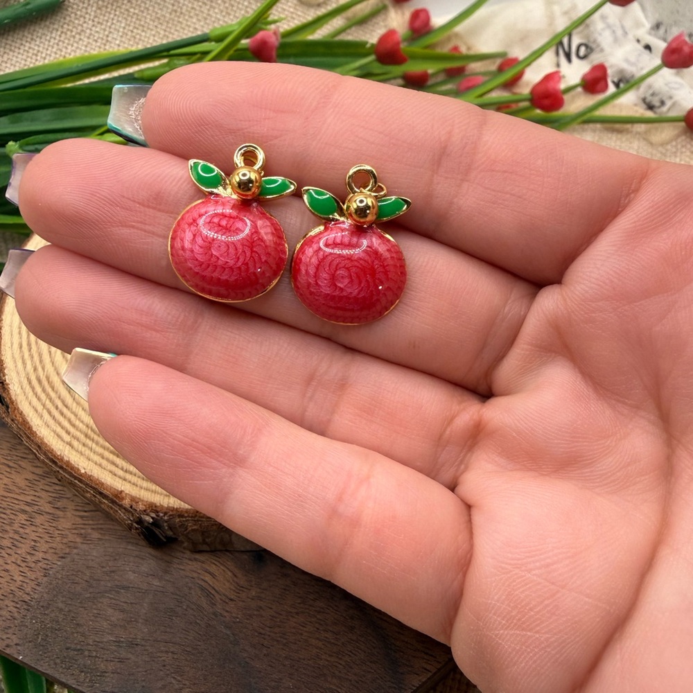 Fine jewelry 316L Red and Green Enamel Apple Earrings